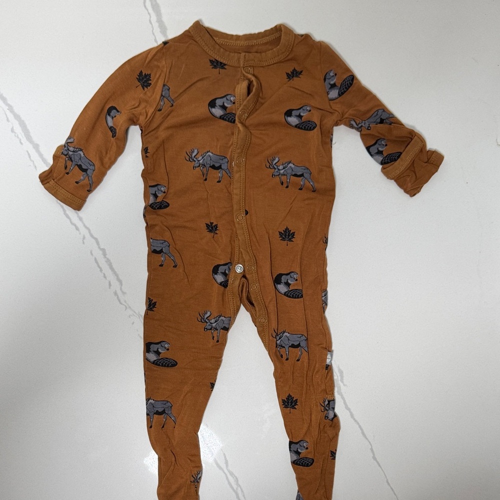 Kyte BABY Brown Kids Footie with Animal Print